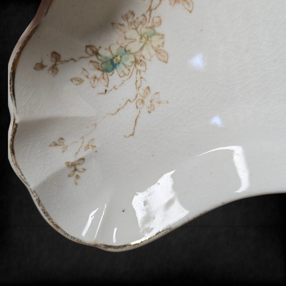 Antique Blue Floral Bone Porcelain Royal Hand Painted Trinket Dish - Picture 9 of 15